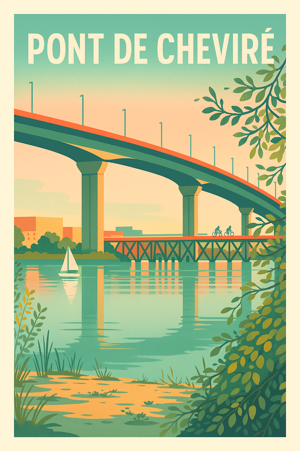 Affiche de Pont de Cheviré - L'icône nantaise sous une lumière dorée