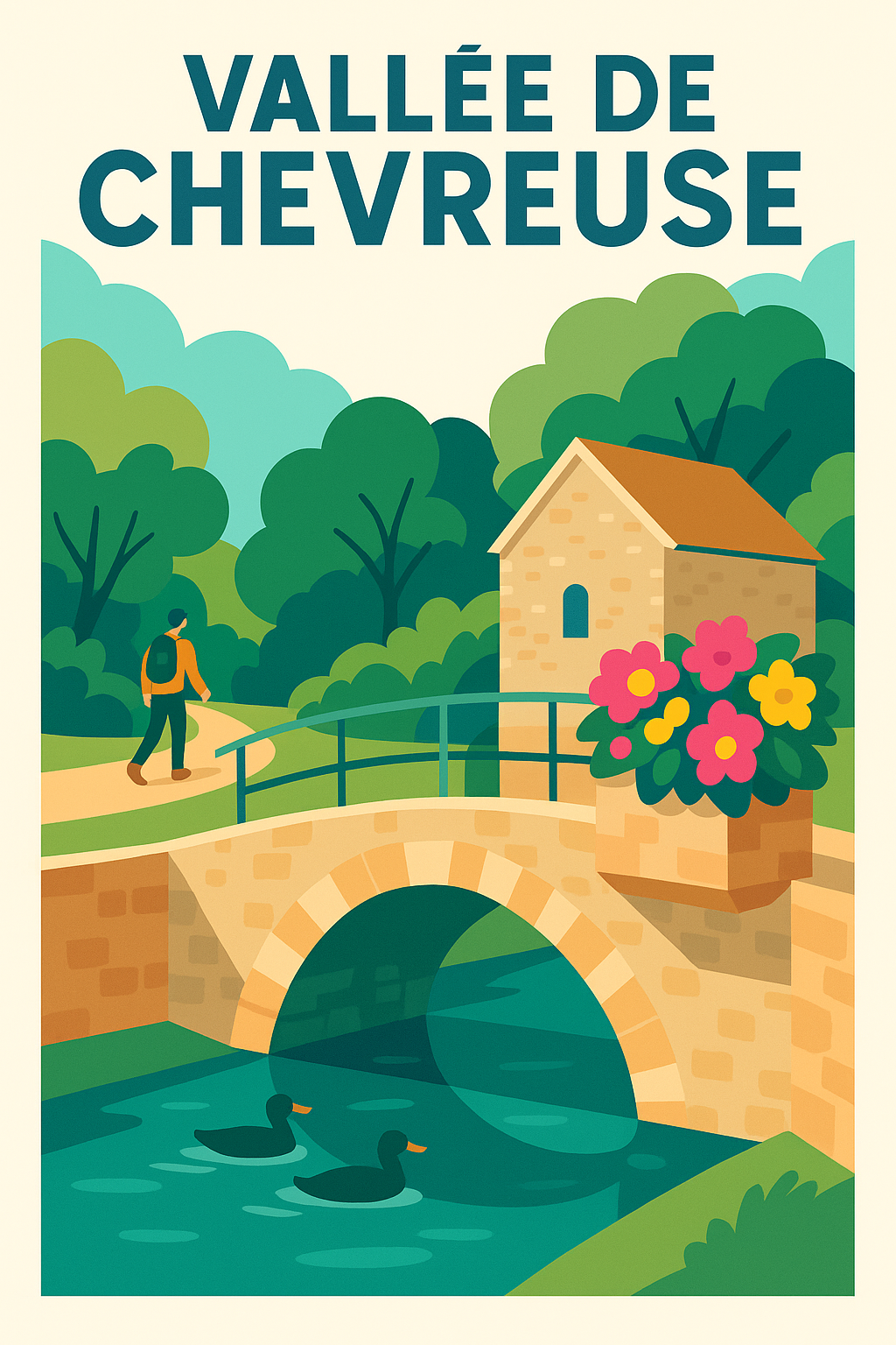 Affiche de la Vallée de Chevreuse, poster pont fleuri