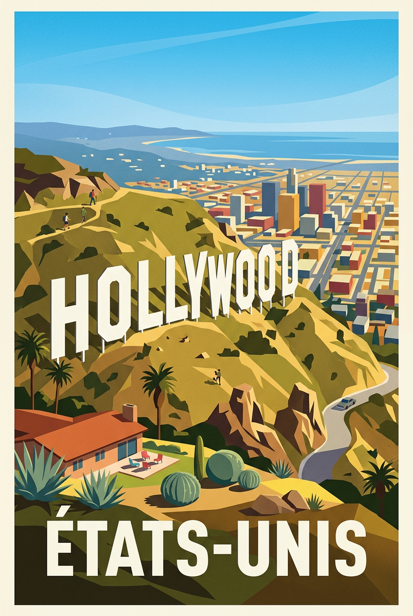 Affiche des États-Unis, lettres d'Hollywood | Afich