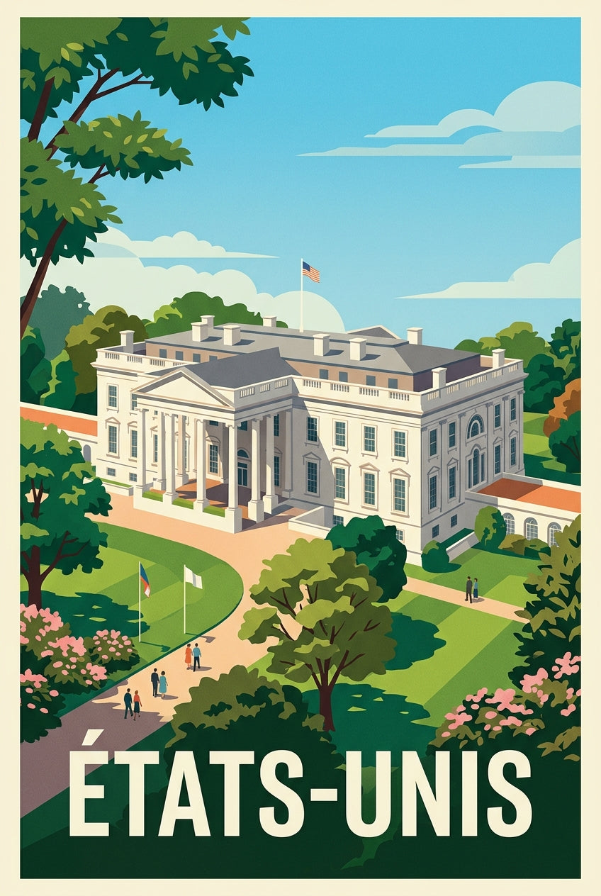Affiche des États-Unis, Maison Blanche et jardins | Afich
