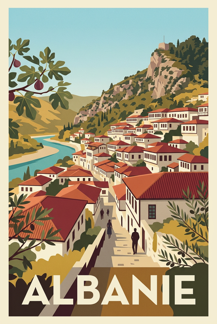 Poster d'Albanie, village de Berat, affiche déco | Afich