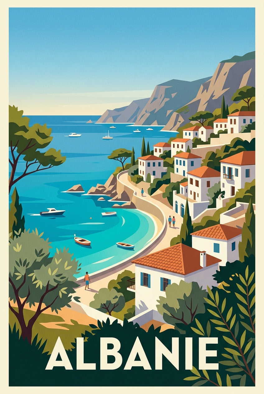 Affiche Albanie, poster village côtier | Afich