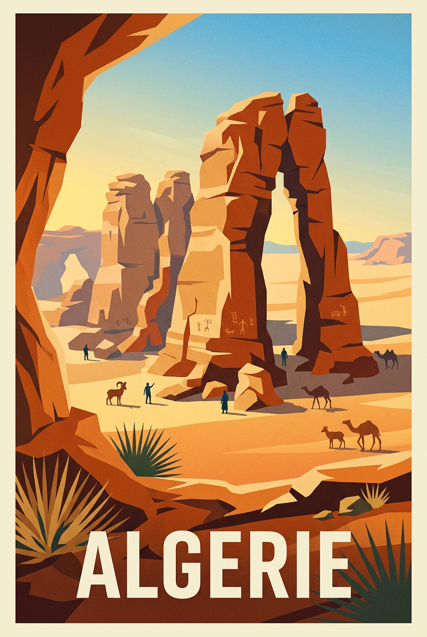 Affiche d'Algérie, arches du Sahara et désert | Afich