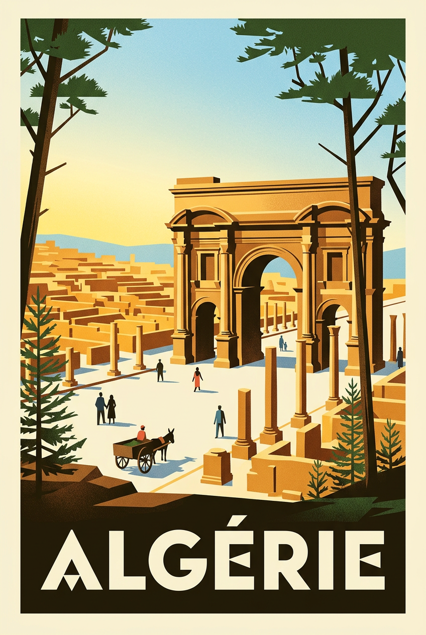 Affiche d'Algérie, arc de Trajan Timgad | Afich