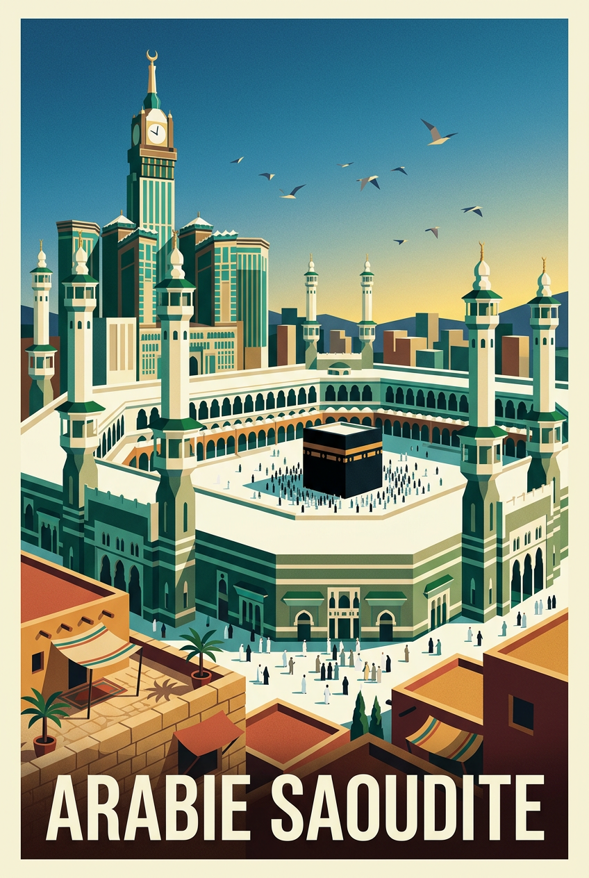 Affiche d'Arabie Saoudite, poster Kaaba Mecque | Afich