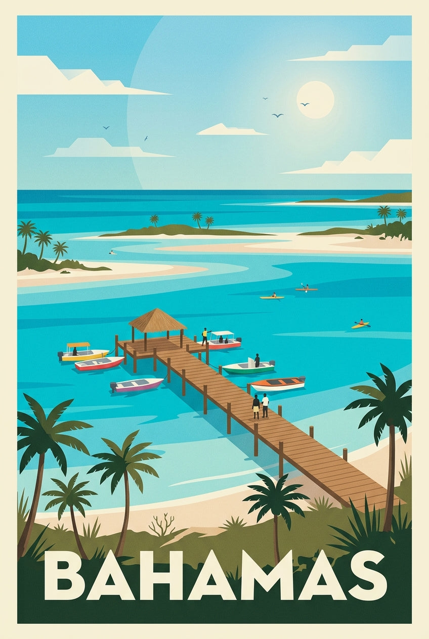 Poster des Bahamas, ponton et mer turquoise | Afich