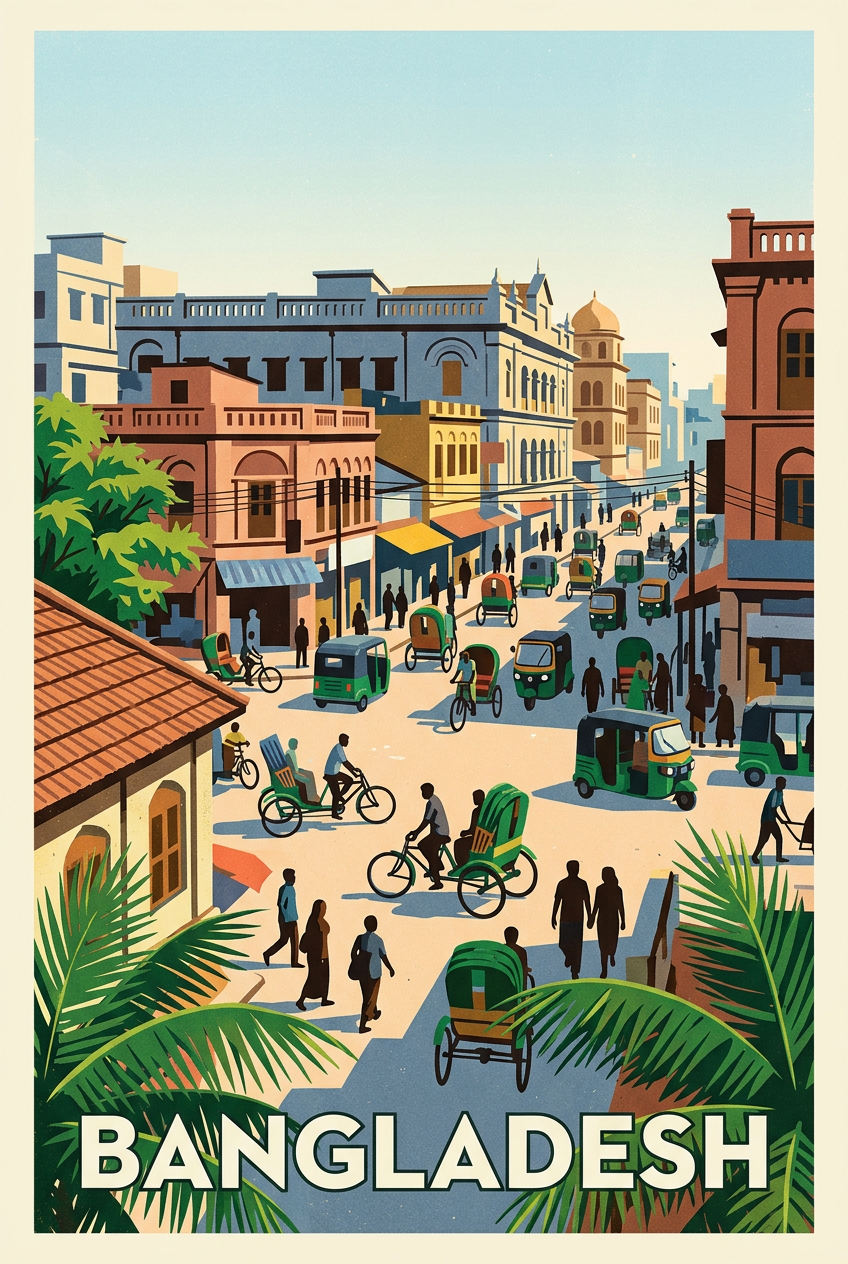 Affiche du Bangladesh, rickshaws colorés | Afich