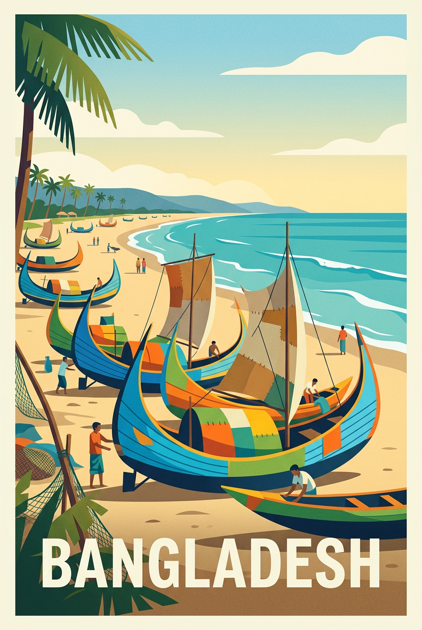 Poster du Bangladesh, barques colorées | Afich