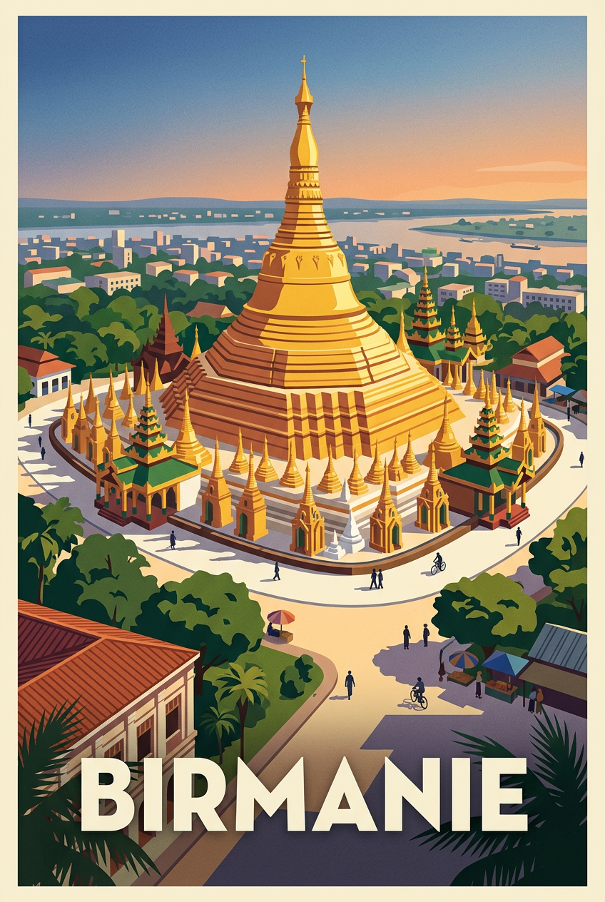Affiche de Birmanie, poster temple de Rangoun | Afich