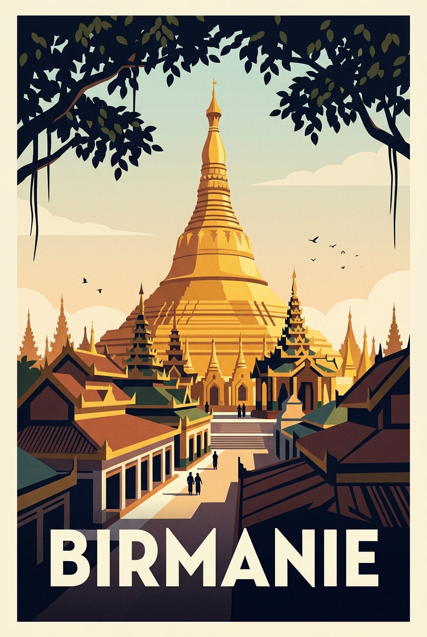 Affiche de Birmanie, pagode Shwedagon dorée | Afich