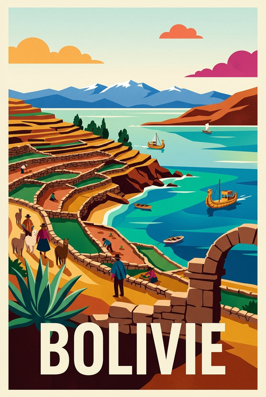 Affiche de Bolivie, lac Titicaca et terrasses | Afich