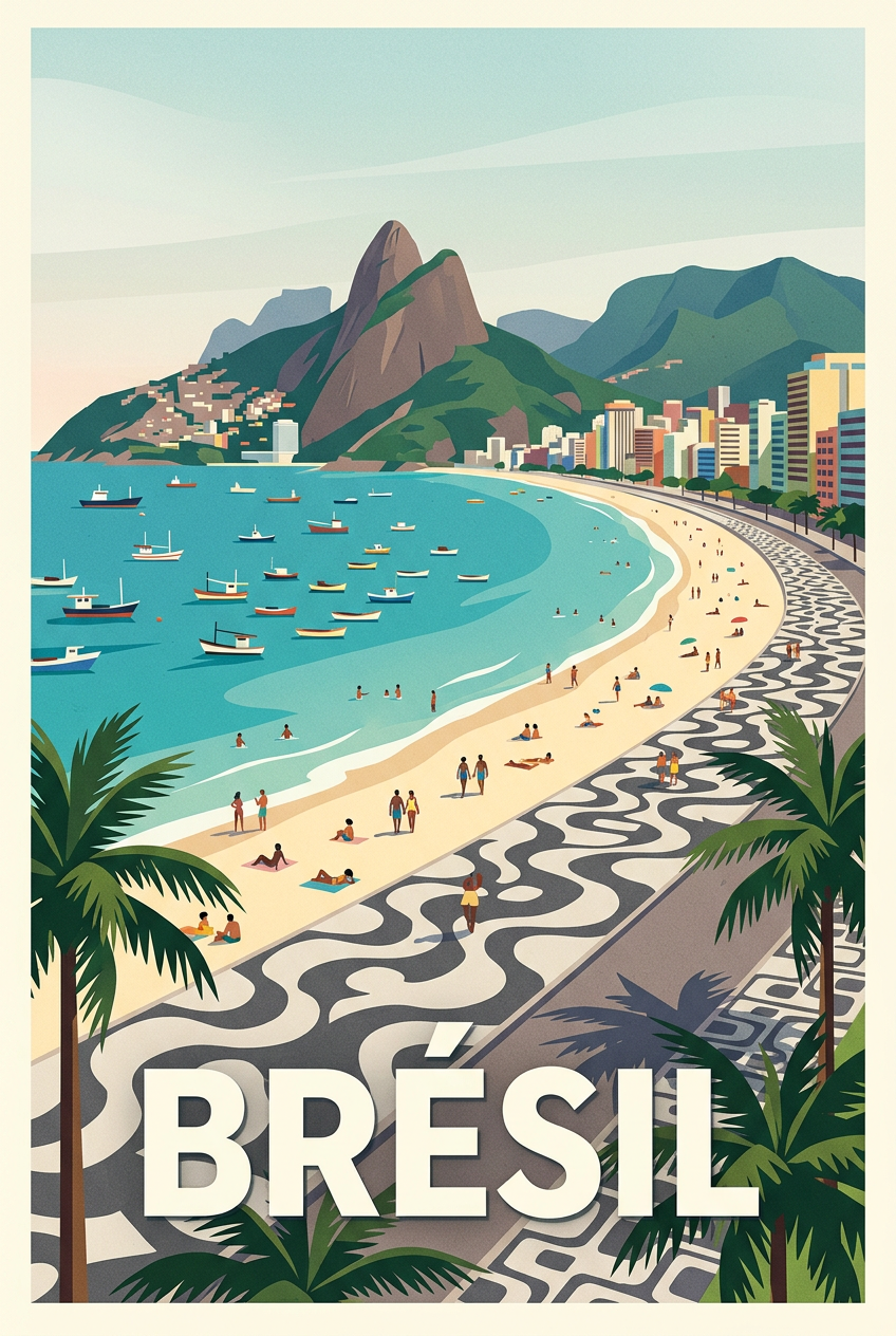 Affiche du Brésil, plage de Copacabana | Afich