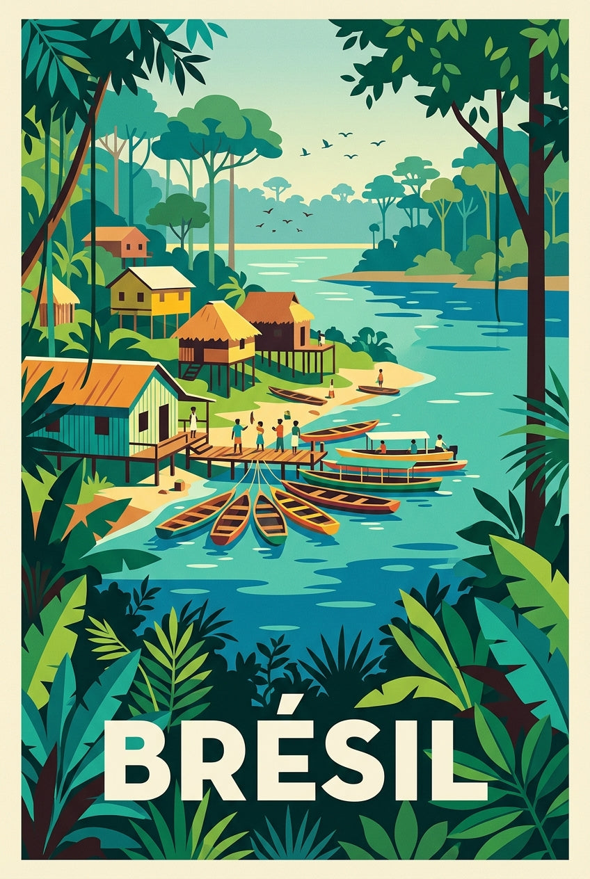 Poster du Brésil, poster village d'Amazonie | Afich