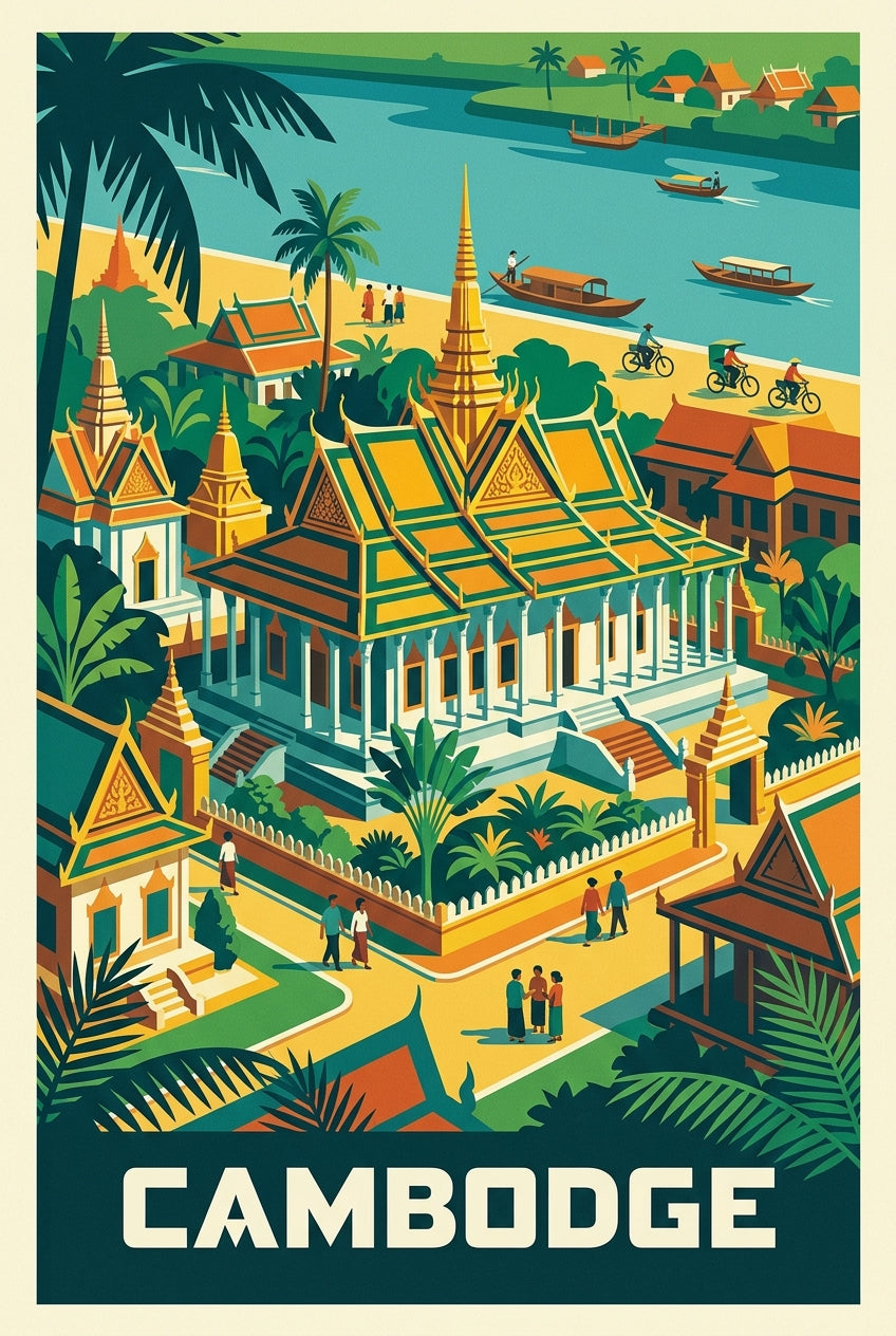 Affiche du Cambodge, poster temples et fleuve | Afich