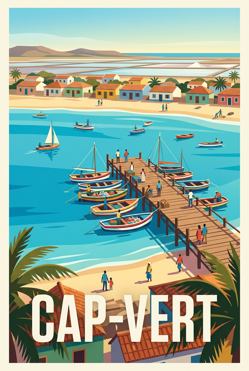 Affiche du Cap-Vert, poster maisons colorées | Afich