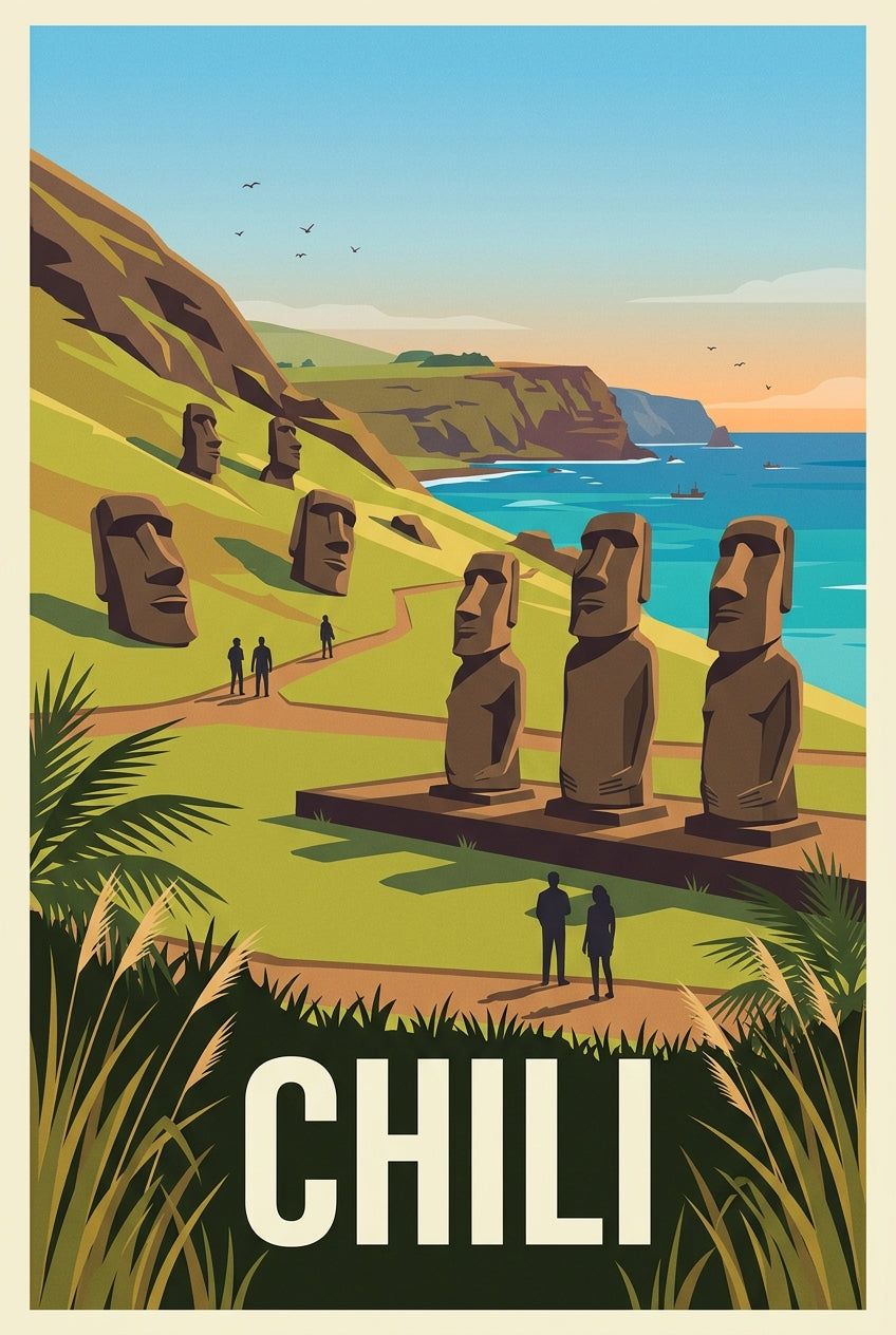 Affiche du Chili, Ile de Pâques Moaï | Afich