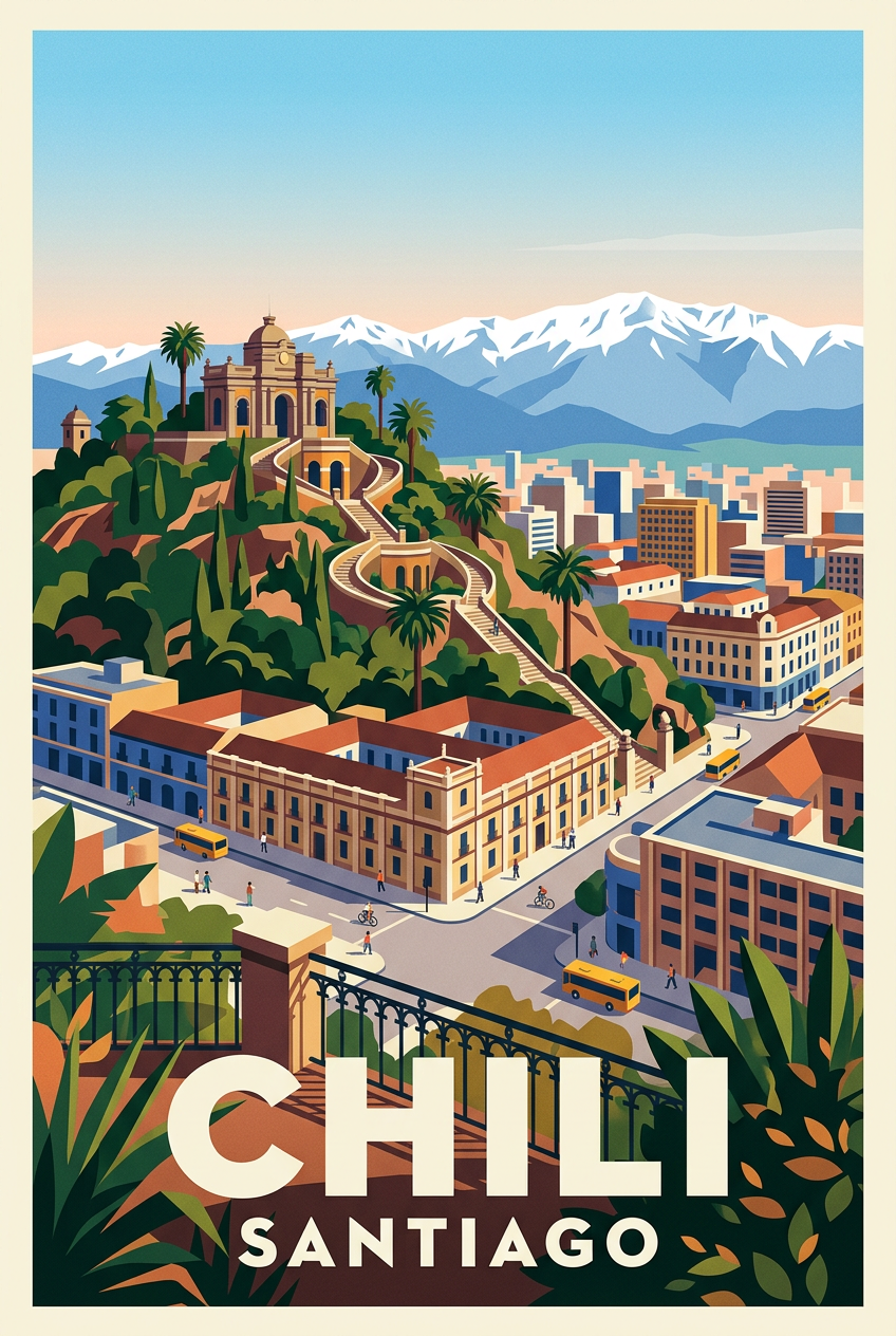 Affiche du Chili, Santiago et les Andes | Afich