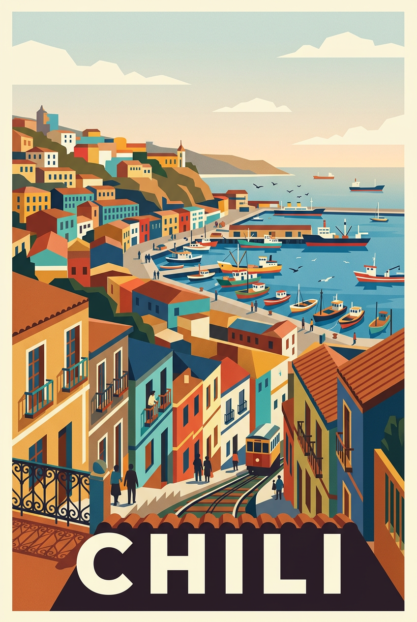 Affiche du Chili, Valparaíso et ses couleurs