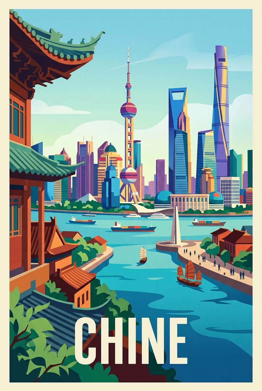 Affiche de Chine, skyline de Shanghai | Afich