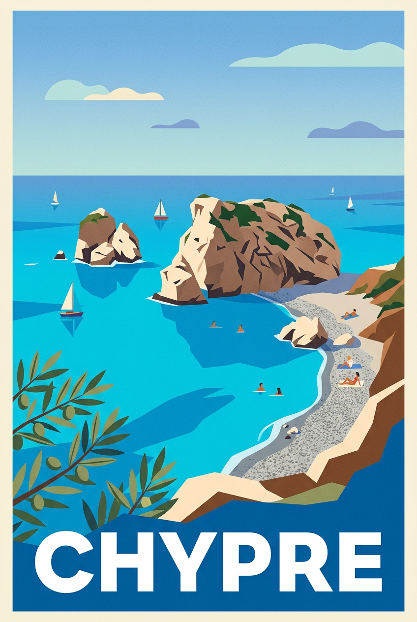 Affiche de Chypre, poster de voyage bord de mer | Afich