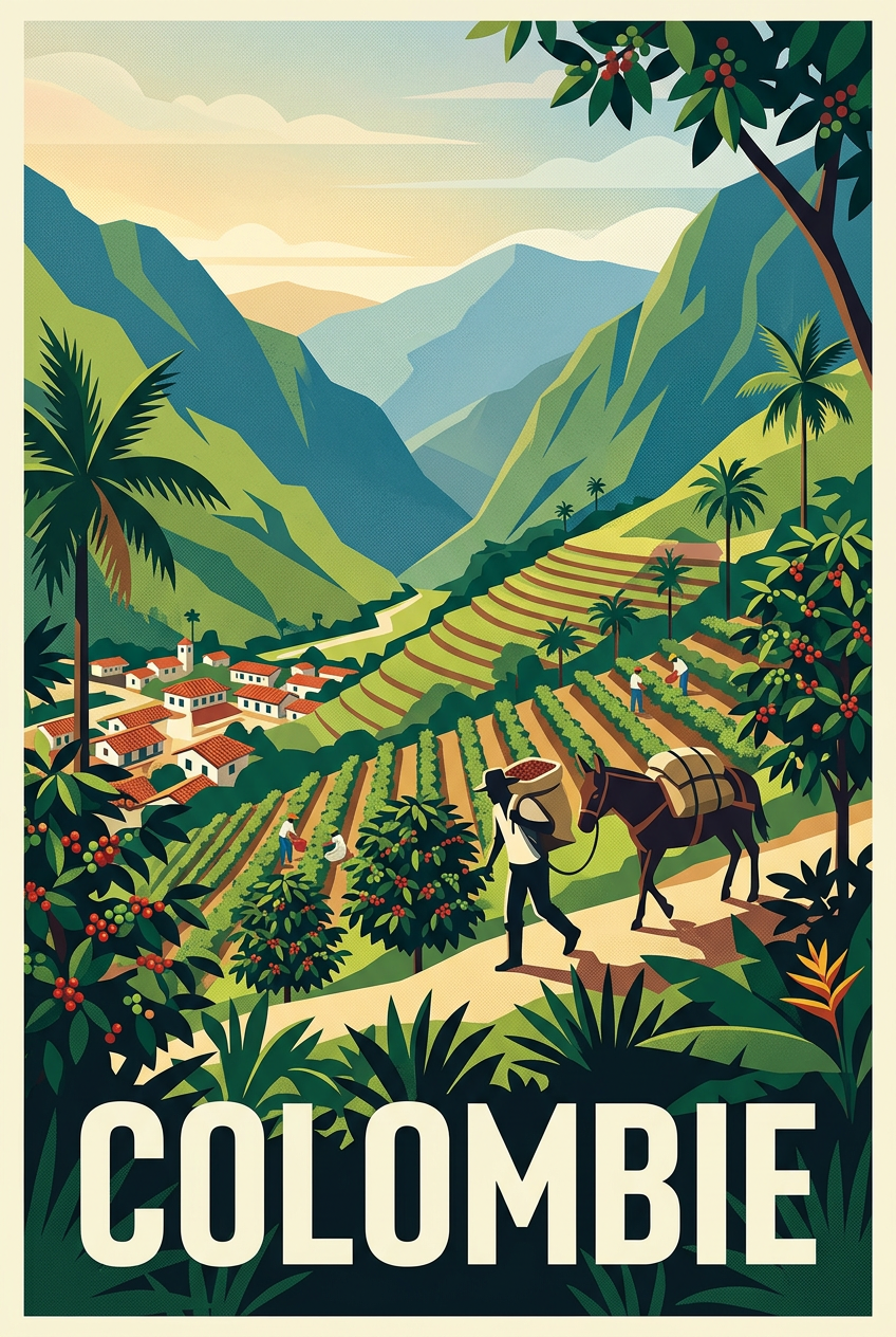 Affiche de Colombie, poster paysage de café | Afich