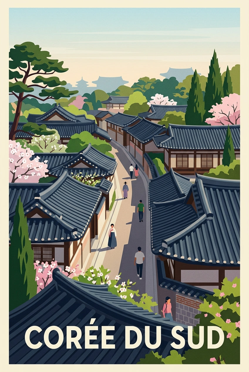 Affiche de la Corée du Sud, village Hanok | Afich