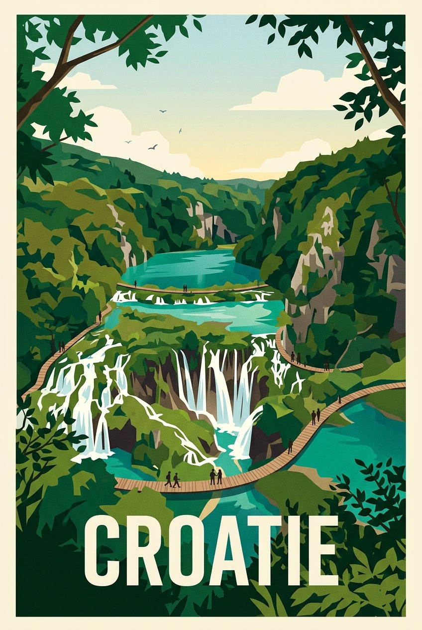Affiche de Croatie, poster des lacs de Plitvice