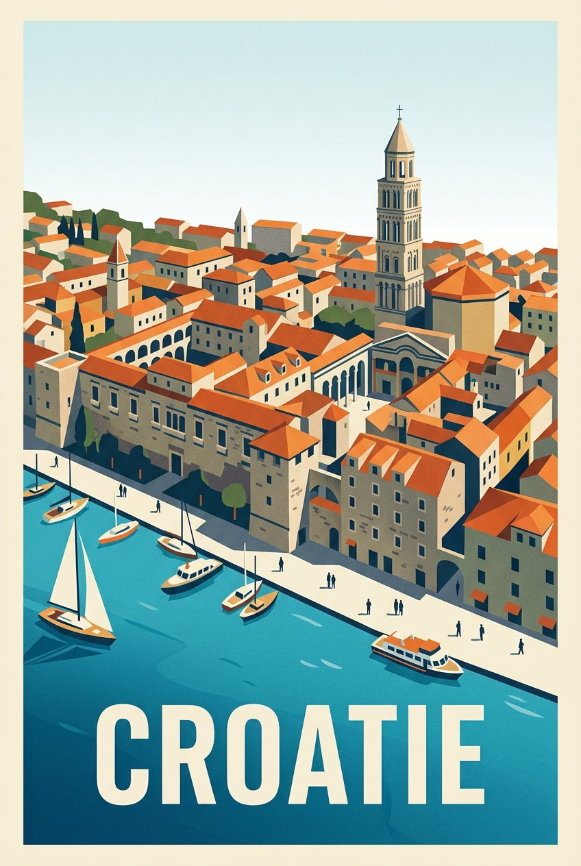 Affiche de Croatie, poster vue mer et toits | Afich