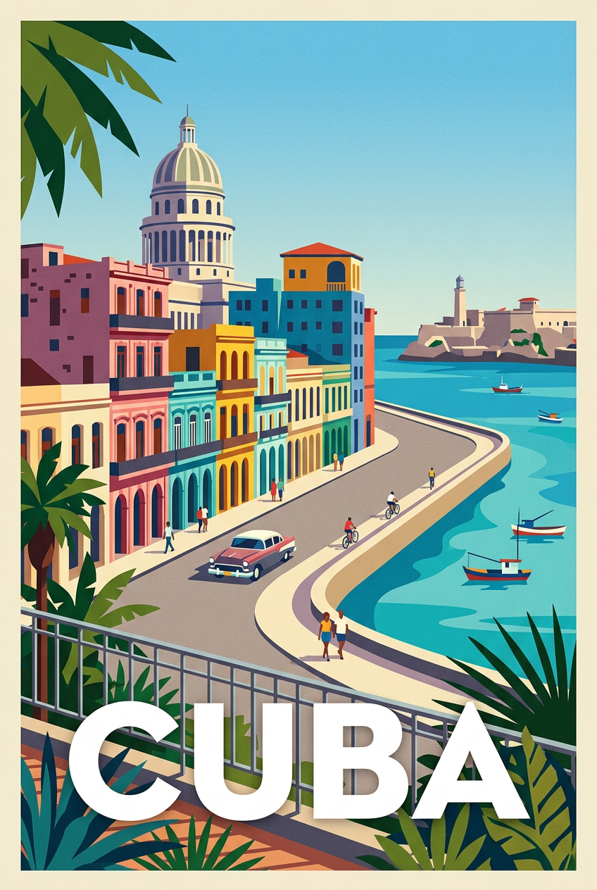 Poster de Cuba, illustration du Malecon | Afich