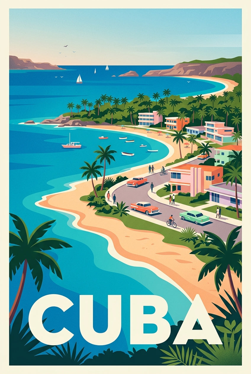 Poster de Cuba, voitures vintage et bord de mer | Afich