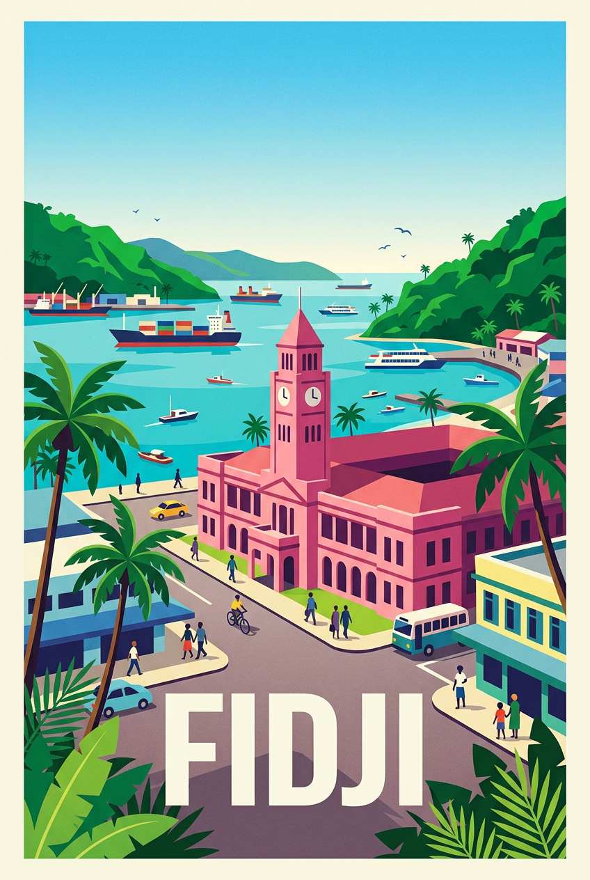 Affiche des Fidji, poster de Suva et l'horloge | Afich