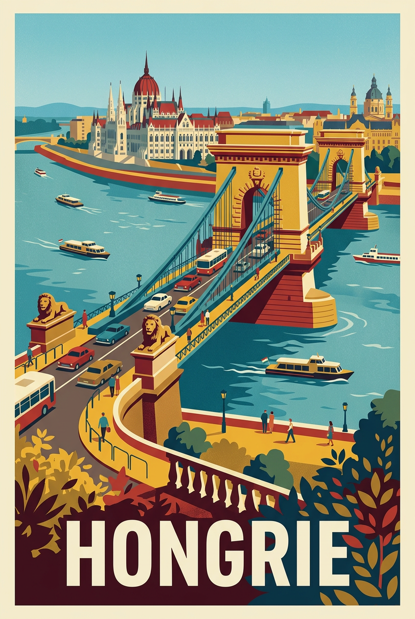 Affiche de Hongrie, Pont des Chaînes Budapest | Afich