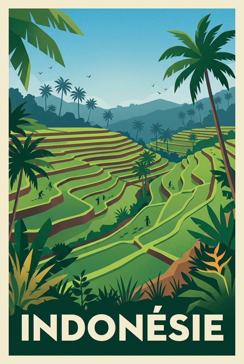 Affiche d'Indonésie, rizières en terrasse | Afich