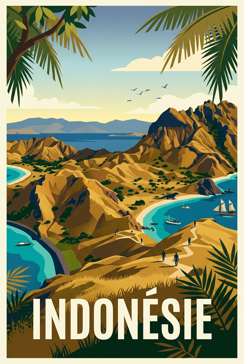 Affiche d'Indonésie, paysage île de Padar | Afich