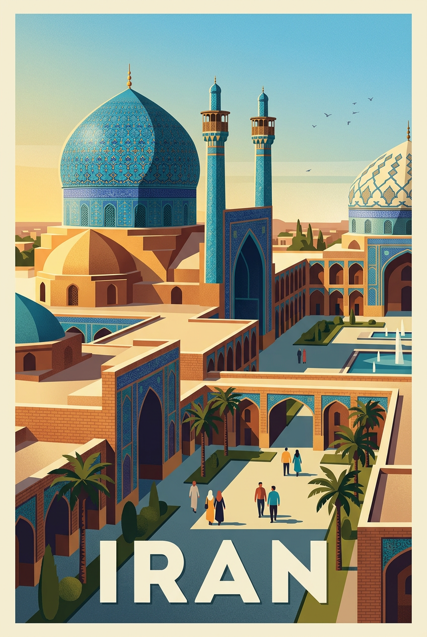Affiche d'Iran, mosquée bleue et minarets | Afich