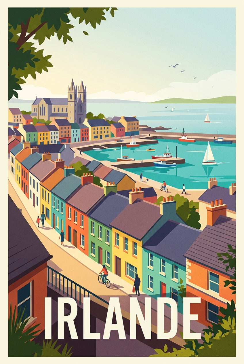 Affiche d'Irlande, illustration port de pêche | Afich
