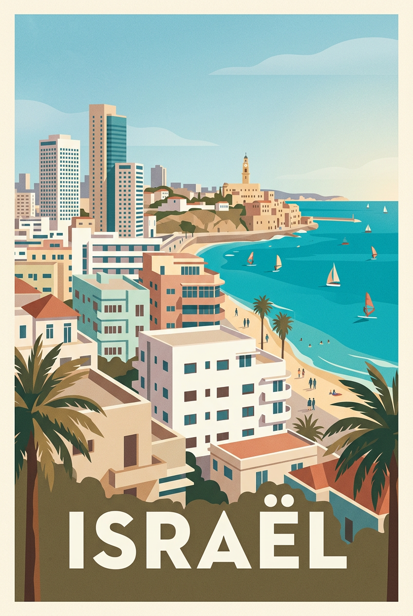Affiche d'Israël, Tel Aviv et mer Méditerranée | Afich