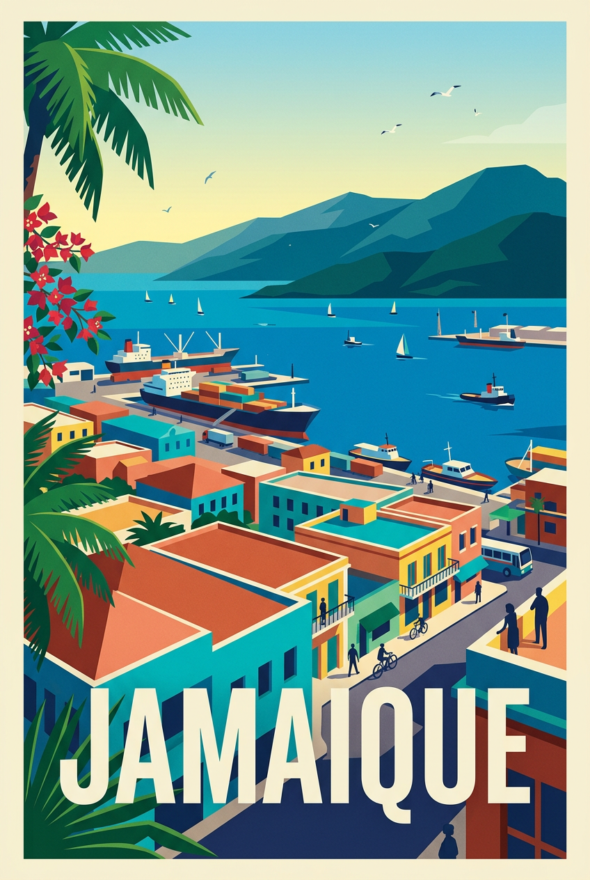 Affiche de la Jamaïque, poster ville côtière | Afich