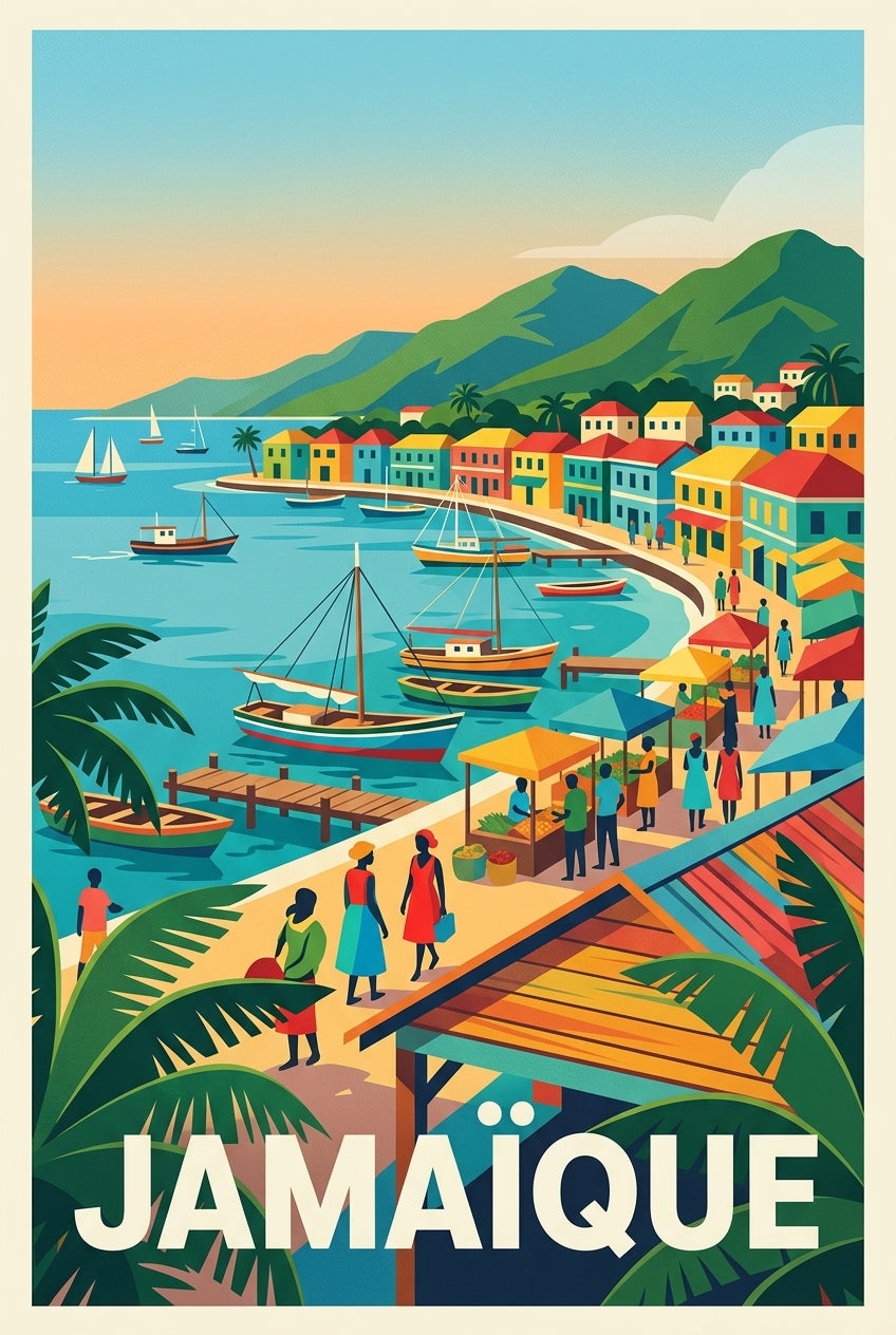 Affiche de la Jamaïque, maisons colorées | Afich