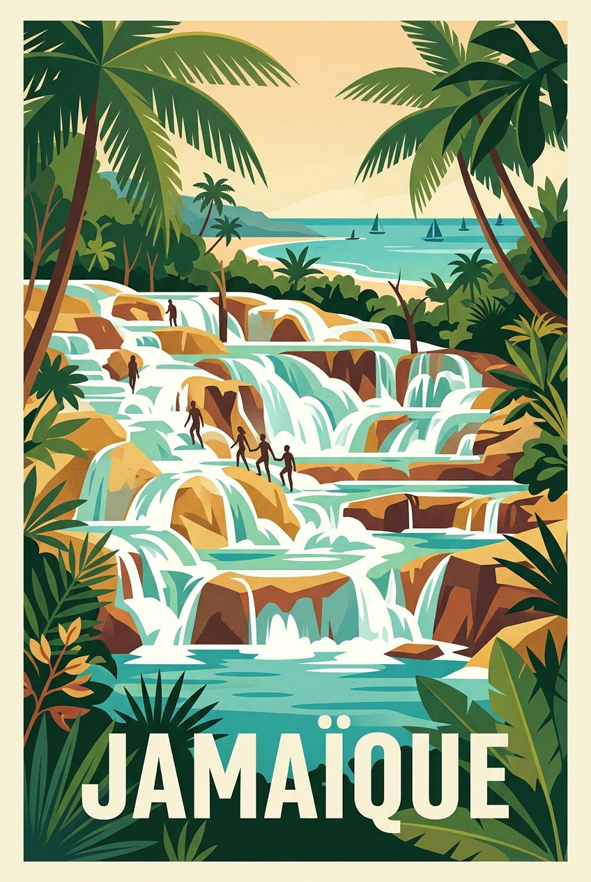 Poster de la Jamaïque, cascades et palmiers