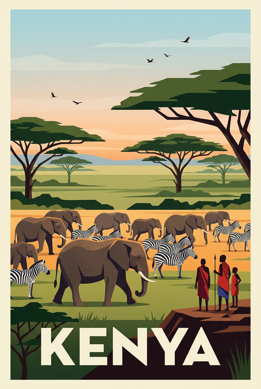 Affiche du Kenya, poster animaux de la savane | Afich