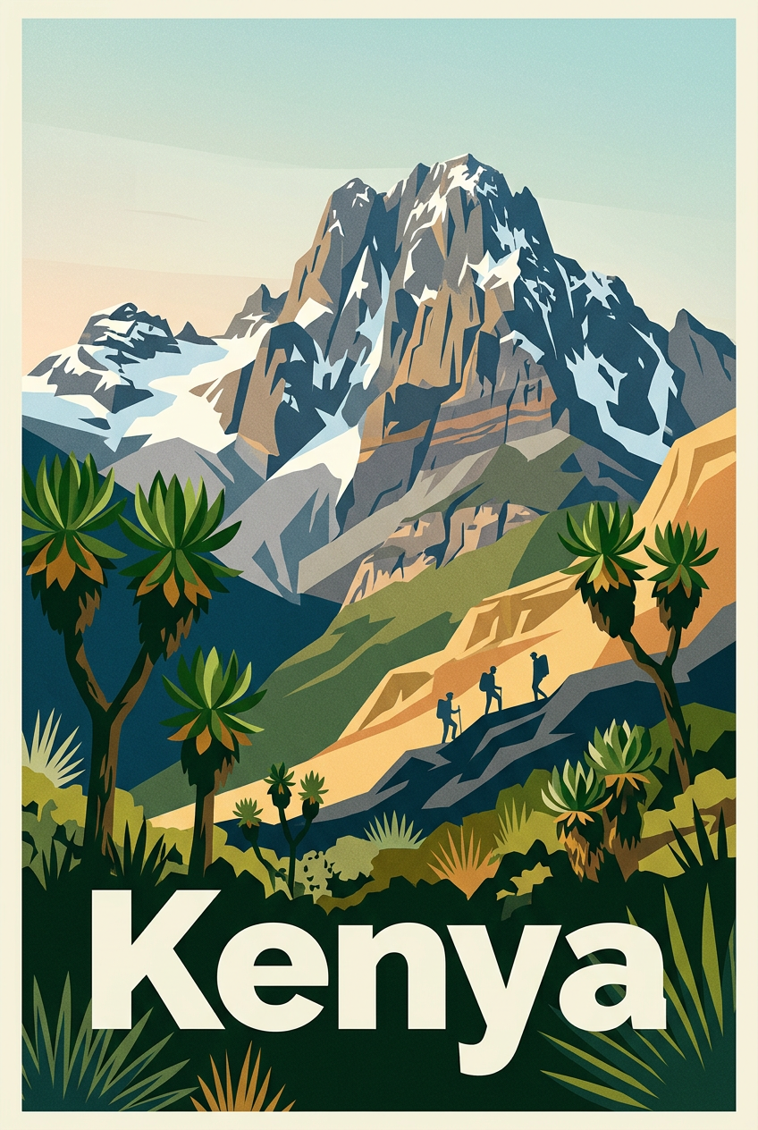 Poster du Kenya, affiche mont Kenya paysage | Afich