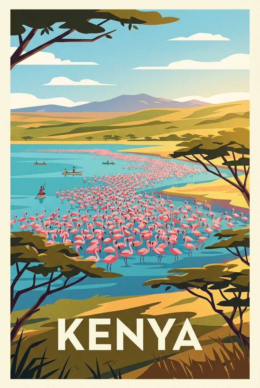 Affiche du Kenya, flamants roses sur le lac | Afich
