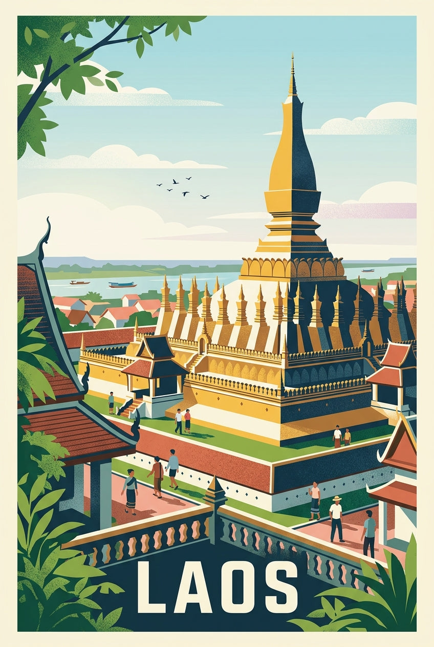 Affiche du Laos, poster monument doré | Afich