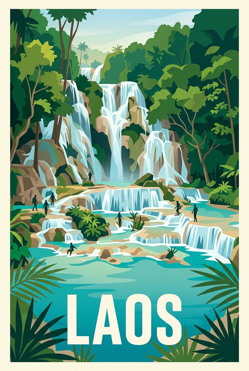 Affiche du Laos, cascades de Kuang Si | Afich