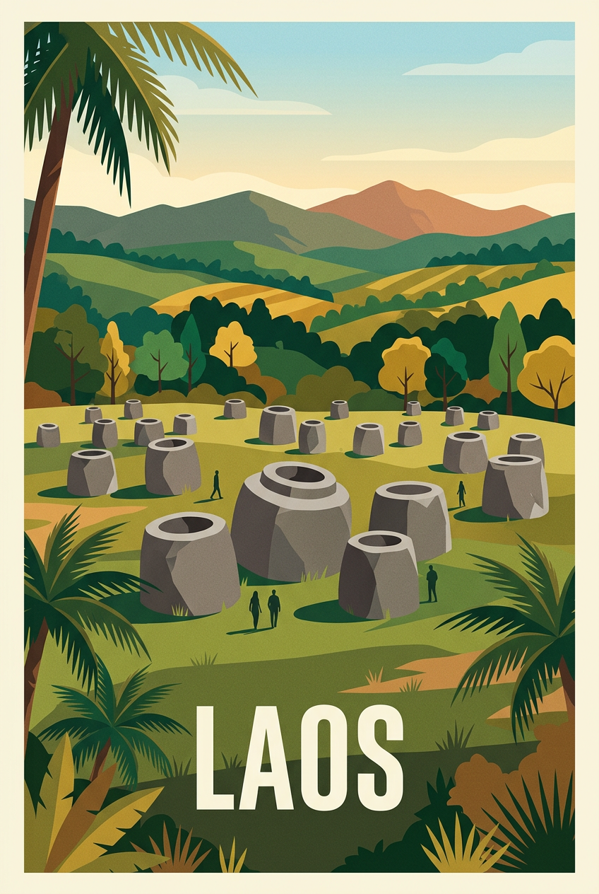 Affiche du Laos, poster Plaine des Jarres | Afich