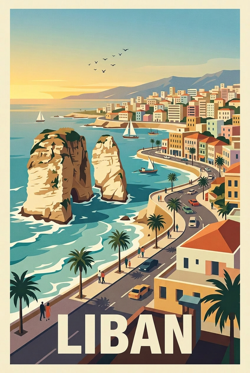 Affiche du Liban, poster de la Grotte aux Pigeons | Afich
