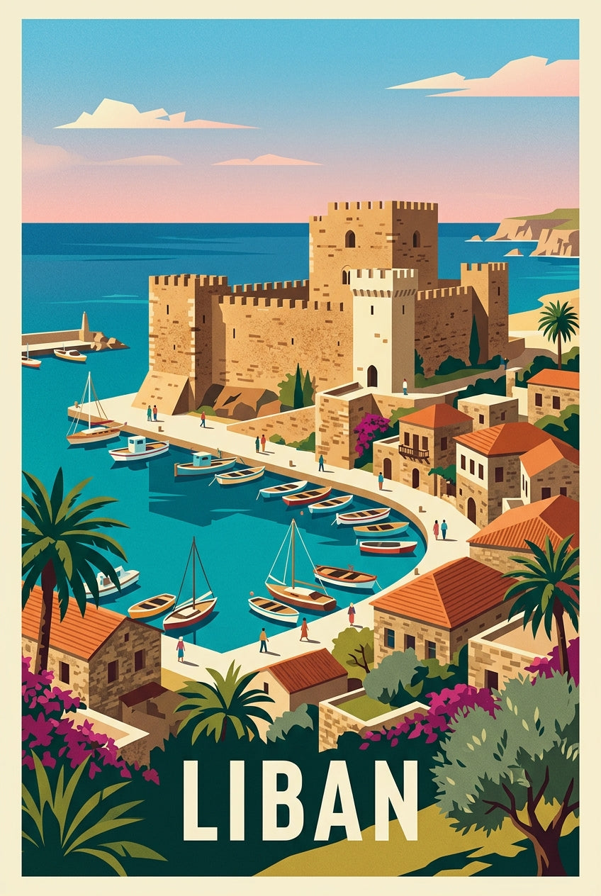 Affiche du Liban, port de Byblos vintage | Afich