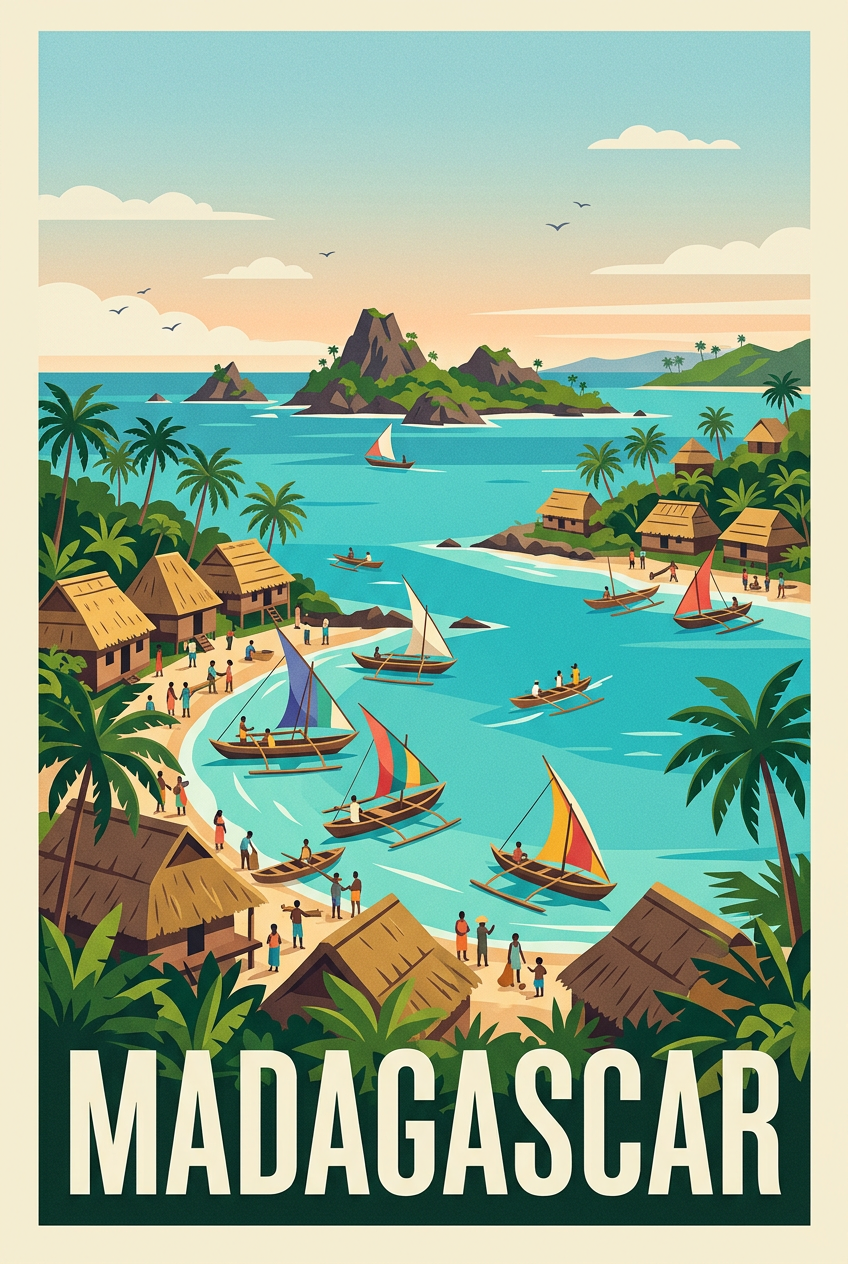 Affiche de Madagascar, poster pirogues de pêche | Afich