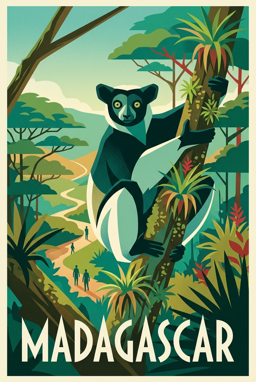 Affiche de Madagascar, lémurien indri | Afich